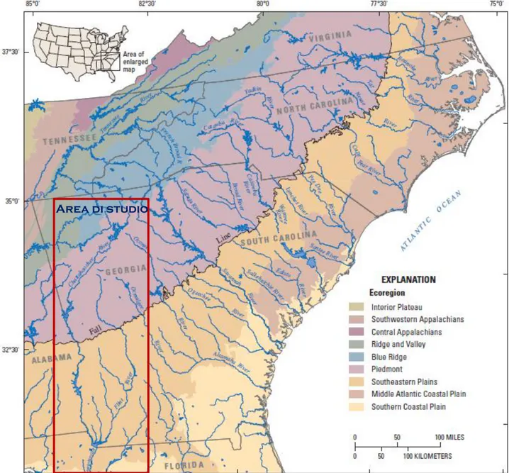 Figura 4.1. Inquadramento geografico dell’area di studio (Gotvald et al., 2009) 