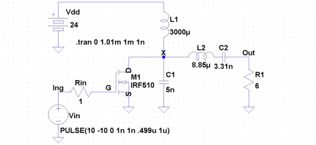 Fig. 2.6: amplificatore di potenza operante in classe E in grado di erogare una potenza  di 60 W
