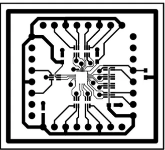 Figura 1.6: Circuito del trasmettitore in fase di realizzazione presso il laboratorio di elettronica del dipartimento di Fisica dove si pu` o notare il prototipo dell’antenna slot sul perimetro della scheda