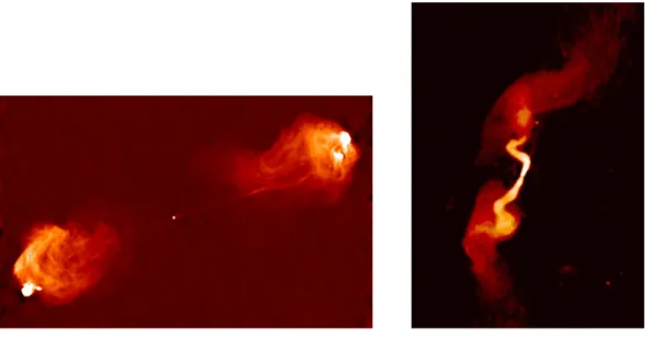 Figura 1.3: Nell’immagine a sinistra è mostrata la radio galassia FRII Cygnus A (3C 405)