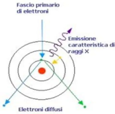 Figura 9: Processo di produzione di raggi X per emissione di radiazione caratteristica
