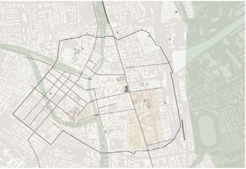 Fig. 1. Ravenna in età gota. Lo schema è estrapolato dalla prima tavola di analisi (R1) in  allegato