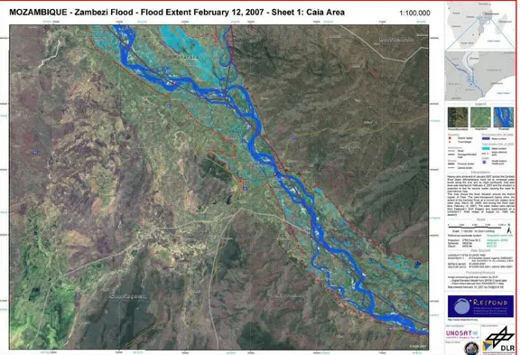 Figura 3.2 Mappa in modalità non rush delle condizioni del fiume Zambezi in  prossimità di Caia in normale regime e durante l'alluvione