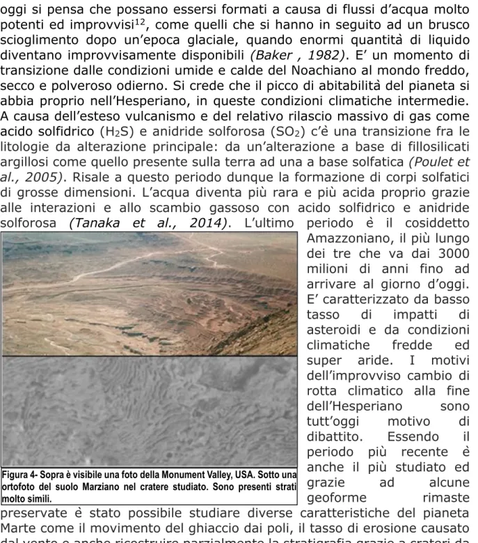 Figura 4- Sopra è visibile una foto della Monument Valley, USA. Sotto una  ortofoto  del  suolo  Marziano  nel  cratere  studiato