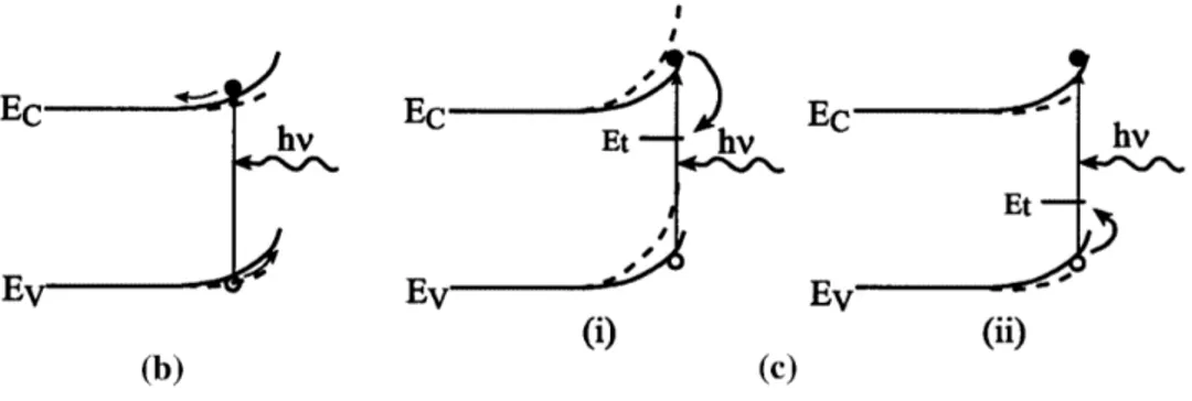 Figura 2.2: Schema della struttura a bande in supercie di un semicon- semicon-duttore di tipo n, sotto l'eetto di illuminazione super-bandgap