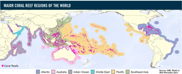 Figura 1.1.1- Distribuzione globale delle scogliere coralline