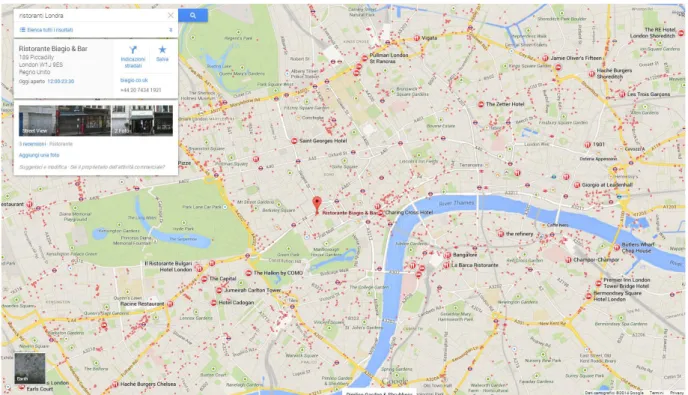 Figura 1.2: Google Maps – Ristoranti a Londra 