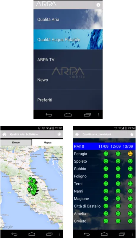 Figura 2.9: Screenshots dell’applicazione ArpaUmbria
