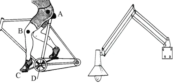 Fig. 2.3 – Alcune applicazioni dei meccanismi che sfruttano la geometria  del quadrilatero articolato: le gambe e le pedivelle della bici ed una 