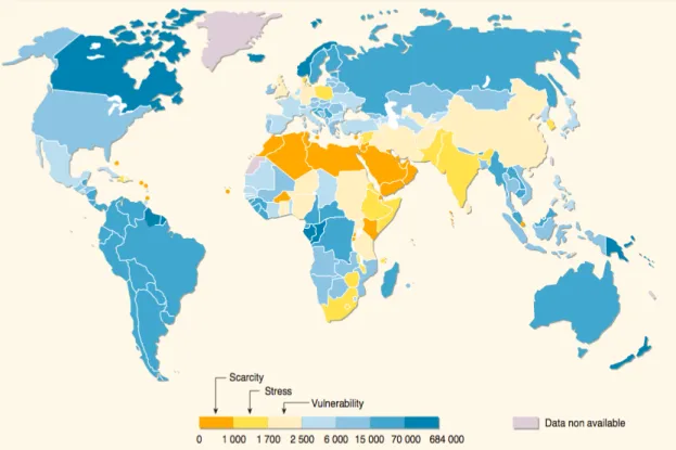 Figura 6 – Disponibilità idrica pro capite (m3 per persona per anno, 2007) e relativa  classificazione 13