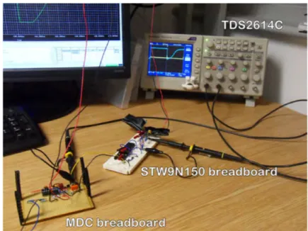 Figure 7.2: MDC breadboard test with one STW9N150 Power MOSFET Table 7.1: MOSFETs Ignition Circuit, MIC, breadboard earlier experiment
