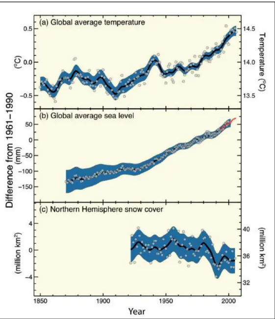 Figura 1.3  Variazioni della temperatura, del livello del mare e della copertura nevosa dell’Emisfero Nord  (IPCC 2013) 
