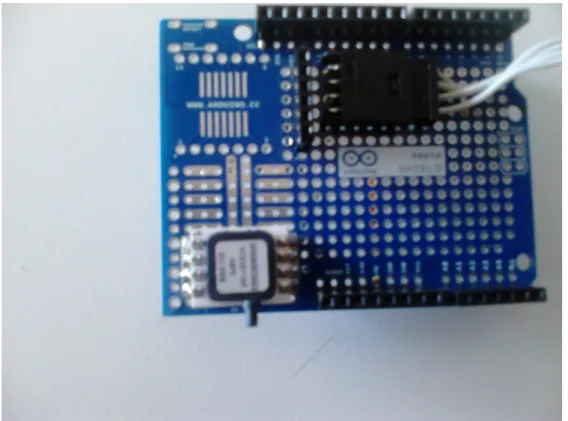 Figura 1.4: Il sensore HCE0611AR montato sullo shield Arduino