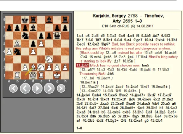 Figura 3.5: Una partita di scacchi annotata tratta da http://chessbase.com/