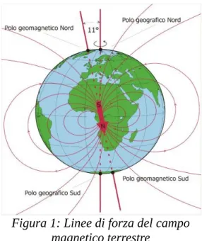 Figura 1: Linee di forza del campo  magnetico terrestre