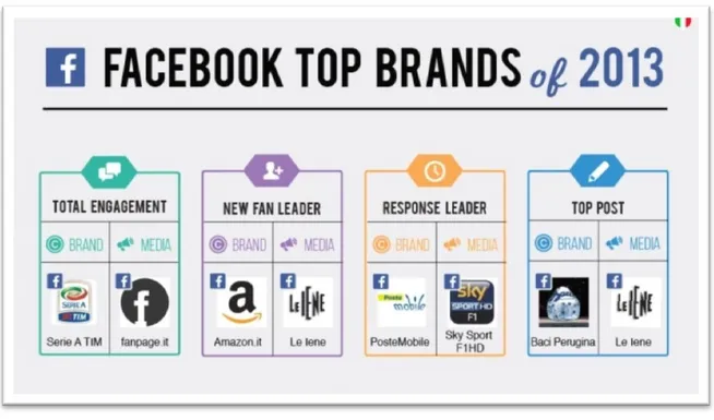 Figura 3.1 Facebook TopBrand Italy of 2013 – Fonte: Vincenzo Cosenza – vincos.it 