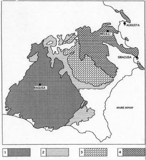 Fig. 7. Principali formazioni carbonatiche Iblee (da Cavallaro, 1998a) 