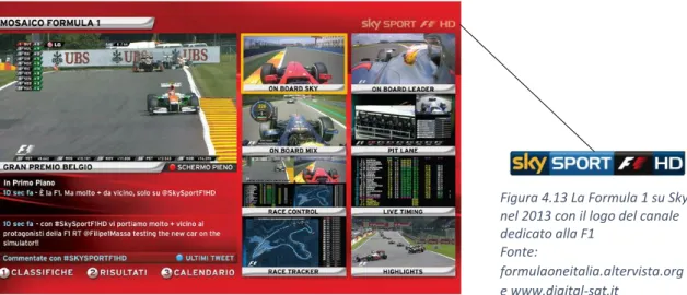 Figura 4.13 La Formula 1 su Sky  nel 2013 con il logo del canale  dedicato alla F1 