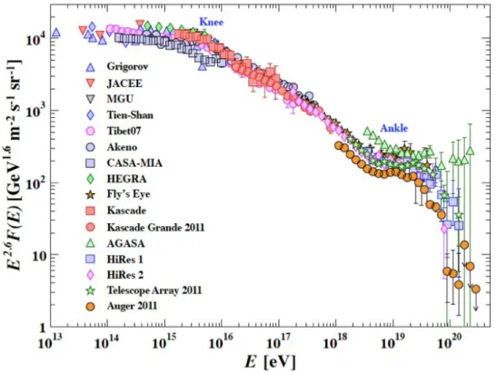 Figura 1.2: Flusso dei raggi cosmici primari in funzione dell’energia.