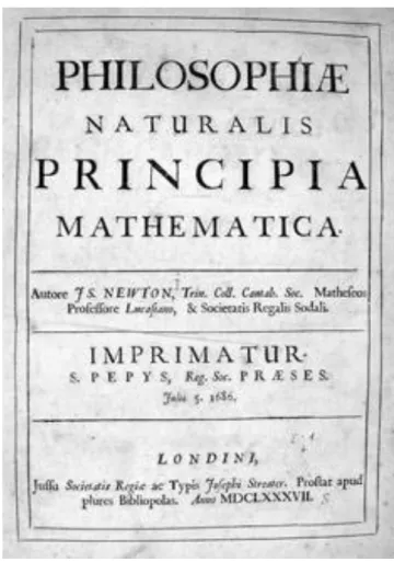 Figura  2.3:  Frontespizio  della  prima  edizione  del  Philosophiae  Naturalis  Principia  Mathematica  del  1686- 1686-1687 di Isaac Newton (fonte: wikipedia)