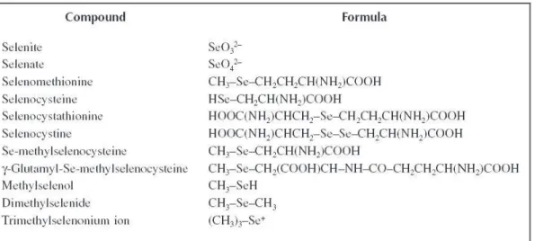 Tabella 9: Composti organici e inorganici del selenio presenti in natura (Ujang Tinggi, 2005)