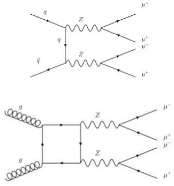 Figura 3.3:   Diagrammi di Feynman del fondo dovuto alla produzione  QCD di due bosoni Z