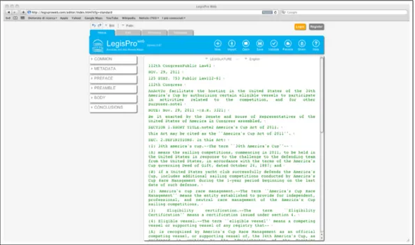 Figure 4.5: A screenshot of the LegisPro Web editor