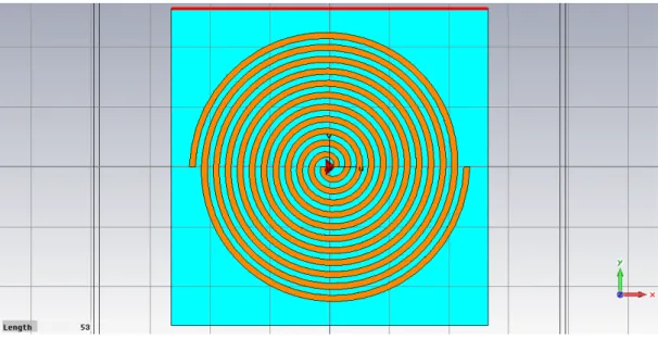 Figura 4.2: Antenna a spirale di Archimede con energy harvesting a 2.45 GHz