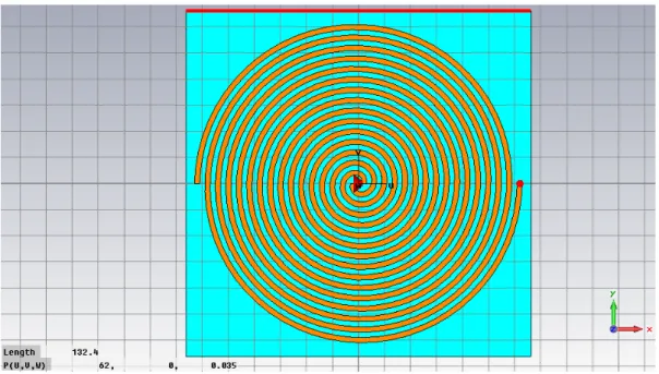 Figura 5.2: Spirale di Archimede funzionante nella banda (0.9-5 GHz)