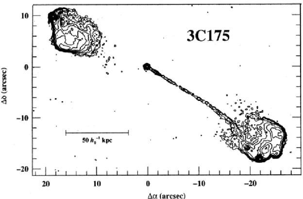 Fig. 4. Mappa del Quasar 3C175, osservato tramite il Very Large Array a 4.9 GHz (Bridle et al