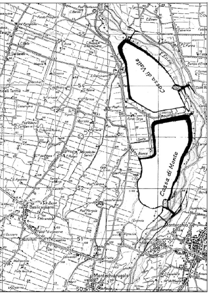 Figura 5.3.2.1 – Planimetria storica di Cassa di Monte e di Cassa di Valle. 