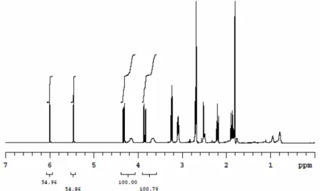 Figura 7: spettro  1 H-NMR del PGMA utilizzato per la determinazione della conversione  prima della purificazione finale per recuperare il polimero 