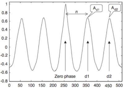 Fig. 2.2.3: Autocorrelazione bilaterale dell’accelerazione di un accelerometro posto sul tronco di un soggetto che  cammina