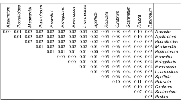 Table 3.2. Pairwise genetic p-distance among Mediterranean species of 16S sequences. 