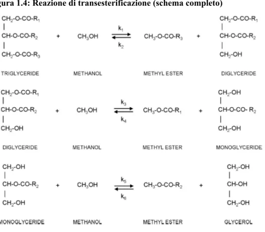 Figura 1.4: Reazione di transesterificazione (schema completo) 