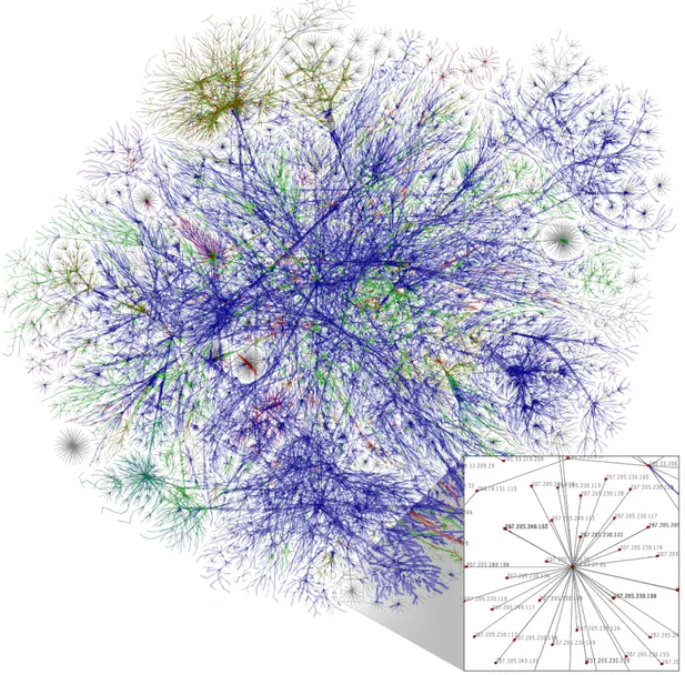 Figura 1: rappresentazione grafica del network di Internet, i nodi rappresentano gli indirizzi IP