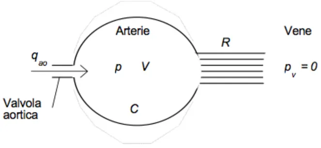 Figura  2.1:  Rappresentazione dell’albero arterioso sistemico tramite il modello  Windkessel