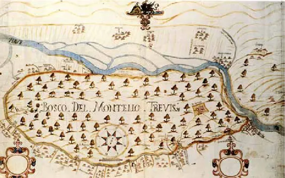 Fig. 19 – Mappa del secolo XVIII del Montello e dei villaggi che gli fanno da corona.