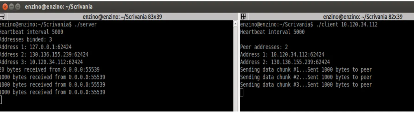 Figura 2.6, avvio Client SCTP ed inizio trasmissione