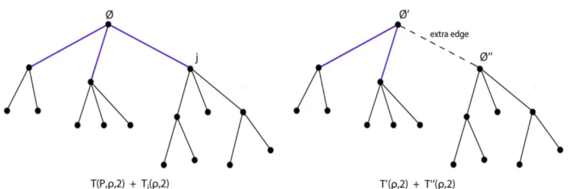 Figure 1.3: Under the knowledge of (K 0 = L − 1), T (P, ρ, t) + T j (ρ, t) and T 0 (ρ, t) + T 00 (ρ, t) have the same distribution, up to an isomorphism under which