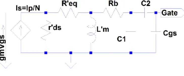 Fig. 26 Parte passiva del circuito in analisi. Il ramo di sinistra, fittizio, determina la corrente sul  secondario.
