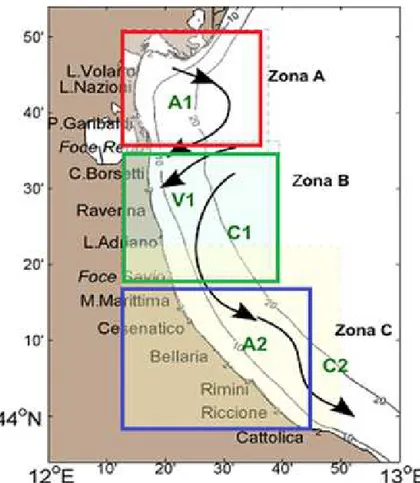 Figura 18  Schema della circolazione climatologica dell’Emilia Romagna in superficie (ARPA ER)