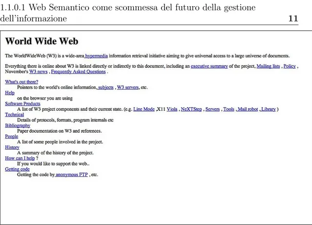 Figura 1.1: Home page del primo sito web, sviluppato da Berners-Lee e messo online il 6 agosto 1991