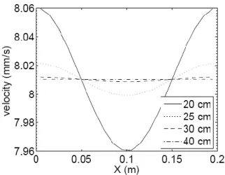 Figura 1:11 :profili di velocità lungo la direzione principale X a differenti Y  La  figura  mostra  un  flusso  omogeneo  con  una  spugna  alta  dai  30  ai  40  centimetri