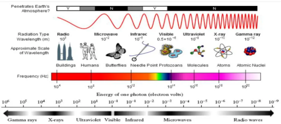 Figura 8: Spettro elettromagnetico e alcune informazioni sulle lunghezze d'onda