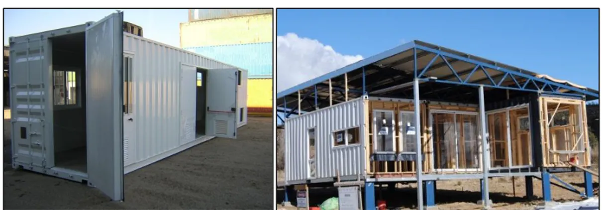 Figura 1.2.1 - Esempi di recupero container per magazzinaggio (a sinistra), e per uso abitativo (a destra) 