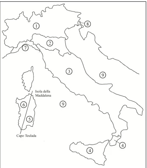 Figura 3.3.1 – Mappa del vento delle zone in cui è suddiviso il territorio italiano 