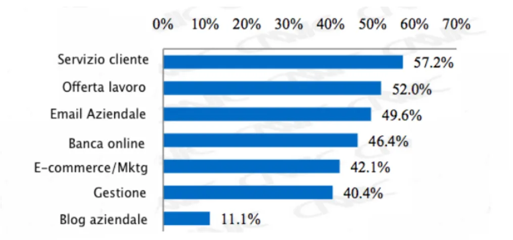 Figura 3.3: La penetrazione delle utilizzazioni di un sito aziendale, fonte: CNNIC