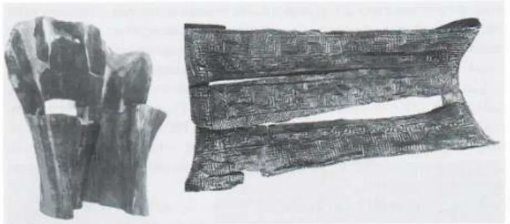 Fig. 19 – Tomba 85 Lippi: trono e suppedaneo in legno con decorazione geometrica intagliata 