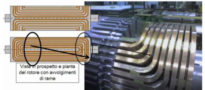 Figura 4. Schema della disposizione degli avvolgimenti in rame del rotore. 